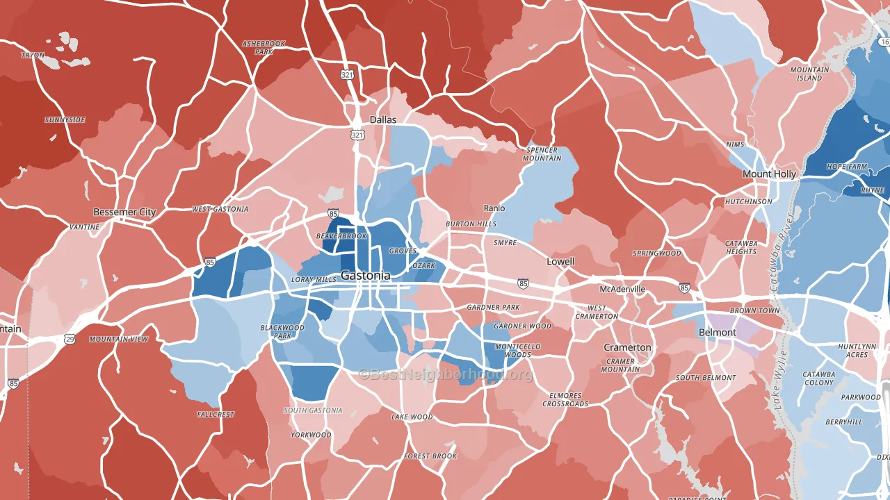 Gaston County, NC block-group political-lean map