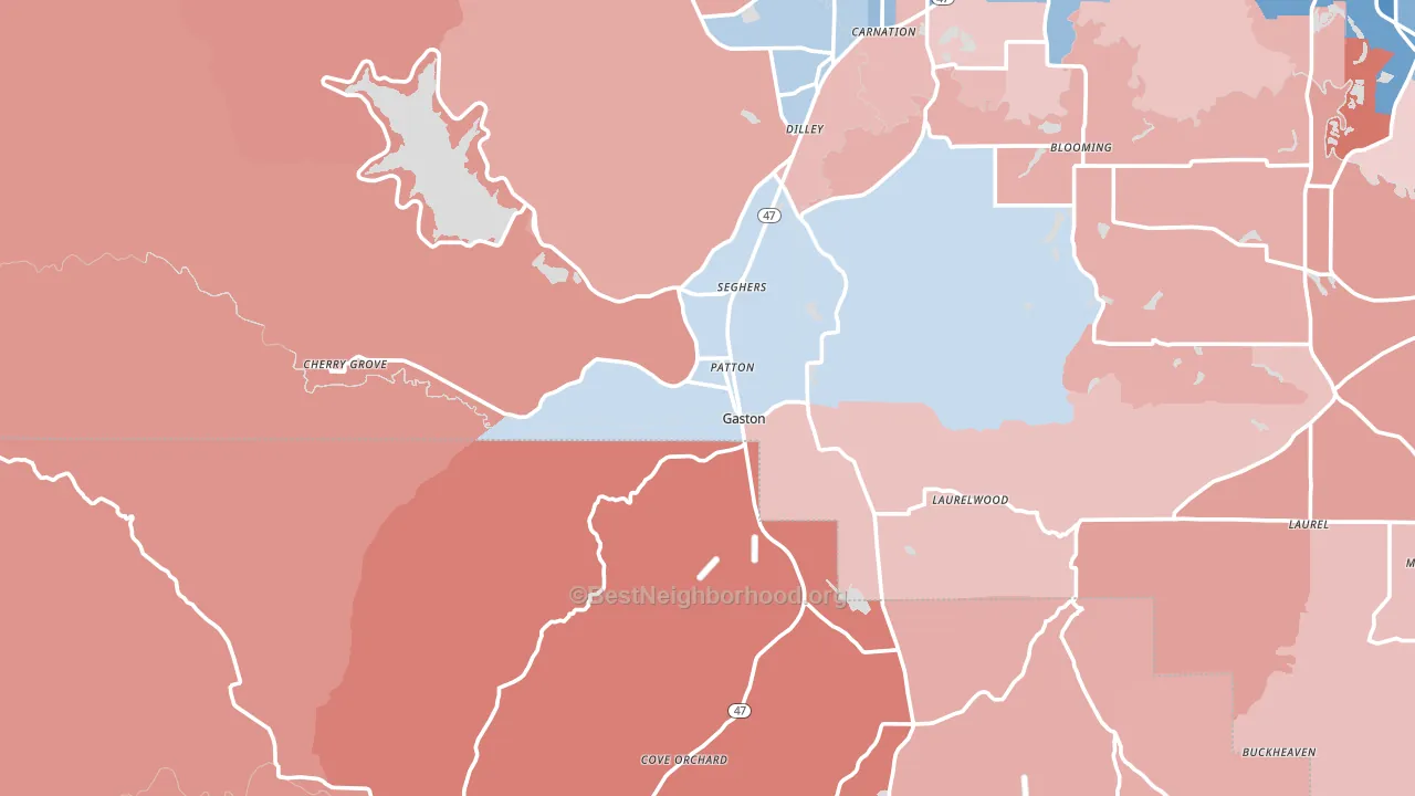 Gaston, OR block-group political-lean map