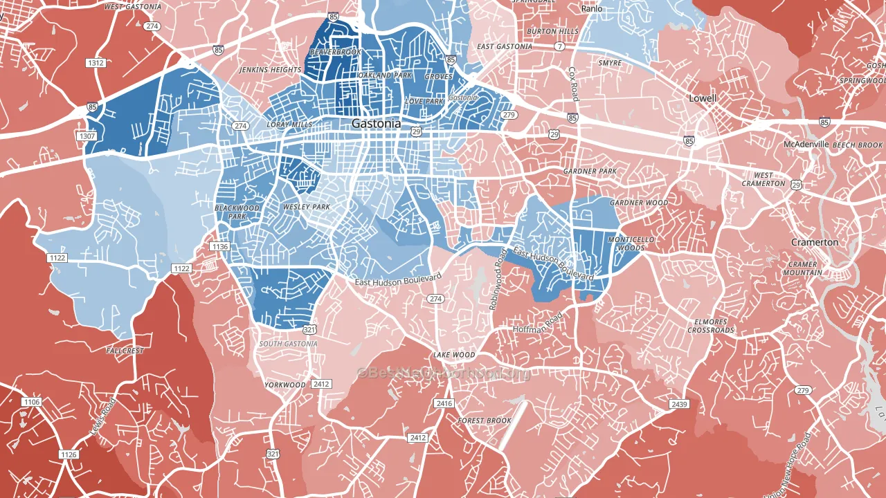 Gastonia, NC block-group political-lean map