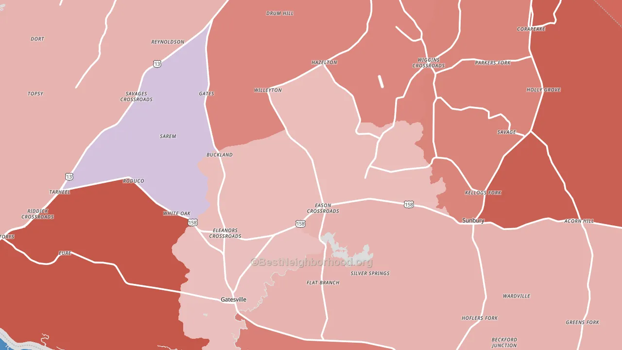 Gates County, NC block-group political-lean map