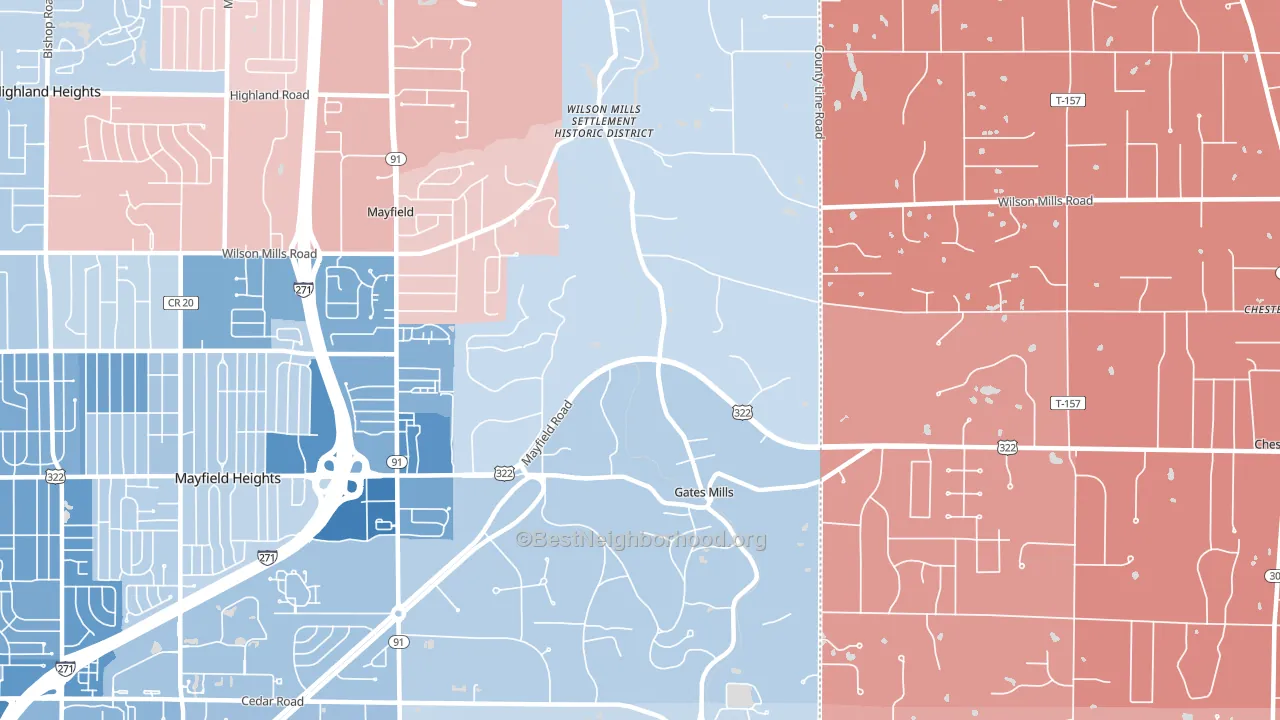 Gates Mills, OH block-group political-lean map