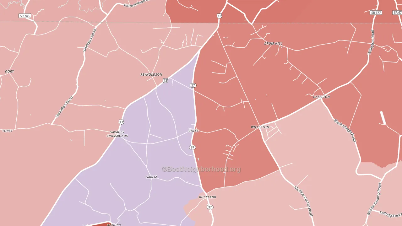 Gates, NC block-group political-lean map
