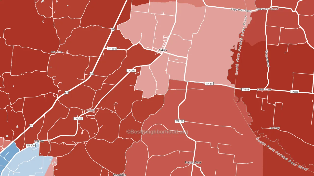 Gates, TN block-group political-lean map