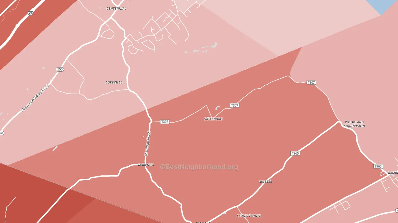 Gatesburg, PA block-group political-lean map