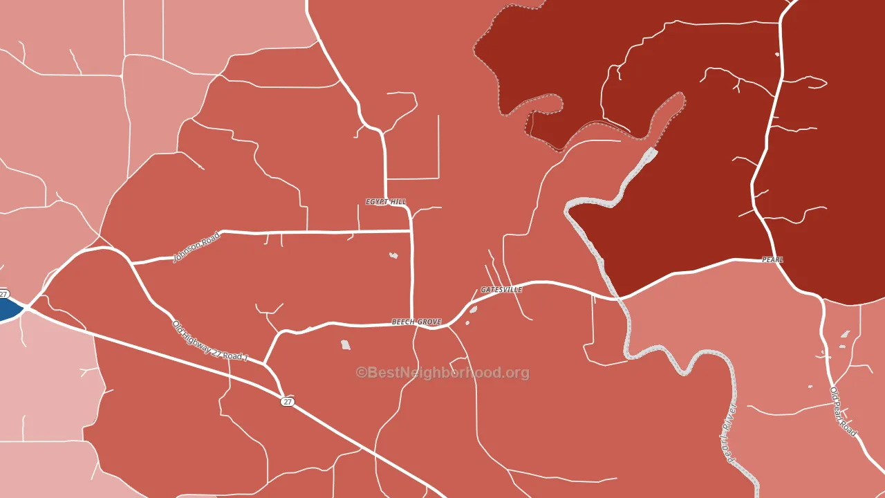 Gatesville, MS block-group political-lean map