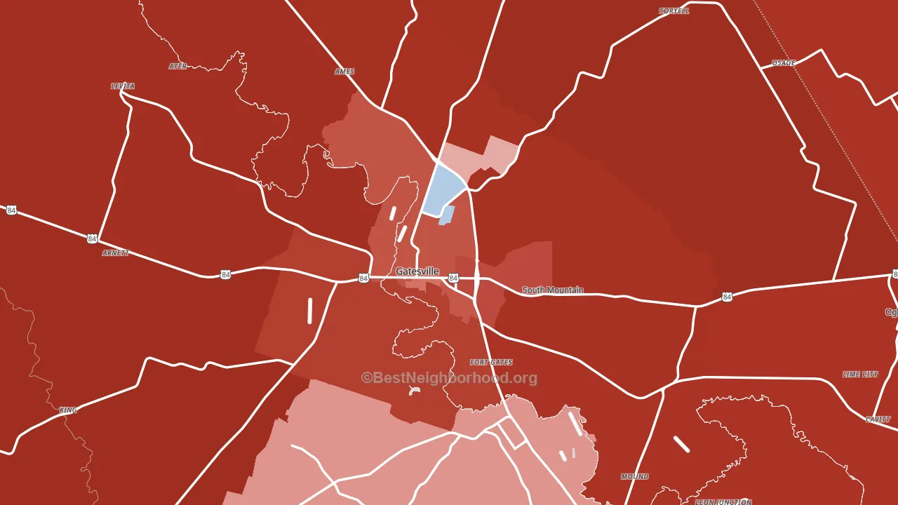 Gatesville, TX block-group political-lean map