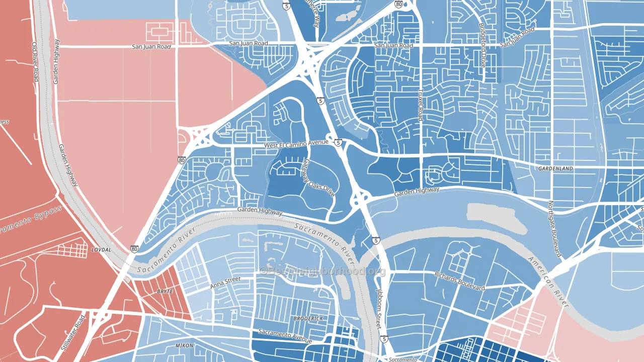 Gateway Center, Sacramento, CA block-group political-lean map