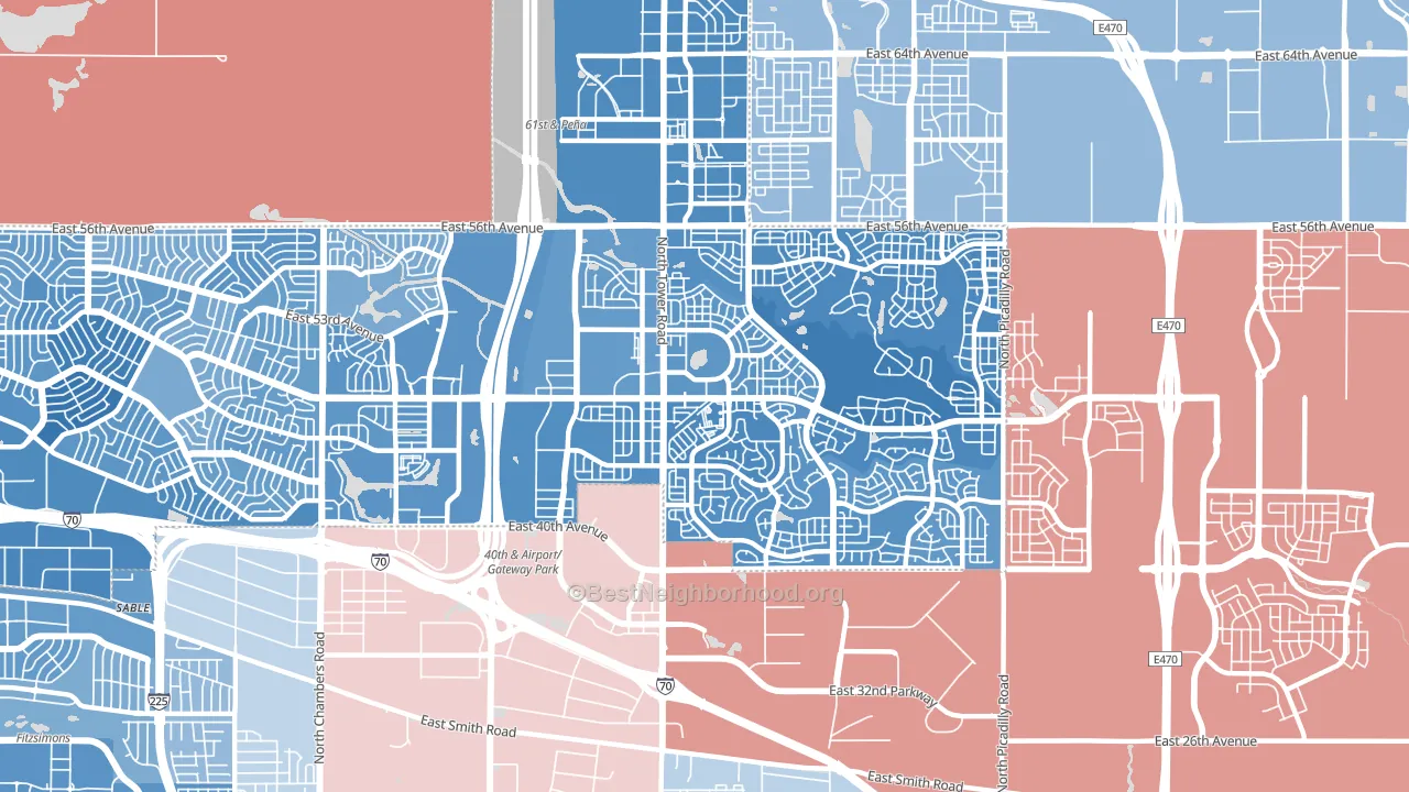 Gateway-Green Valley Ranch, Denver, CO block-group political-lean map
