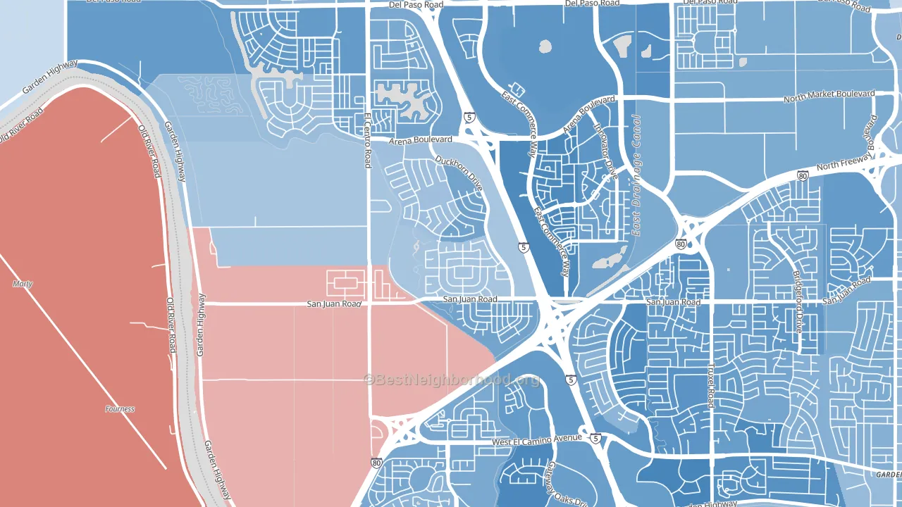 Gateway West, Sacramento, CA block-group political-lean map