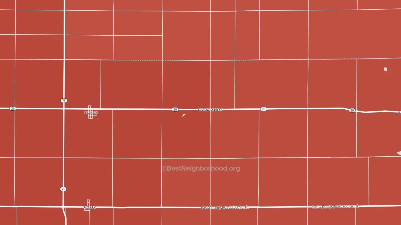 Geetingsville, IN block-group political-lean map