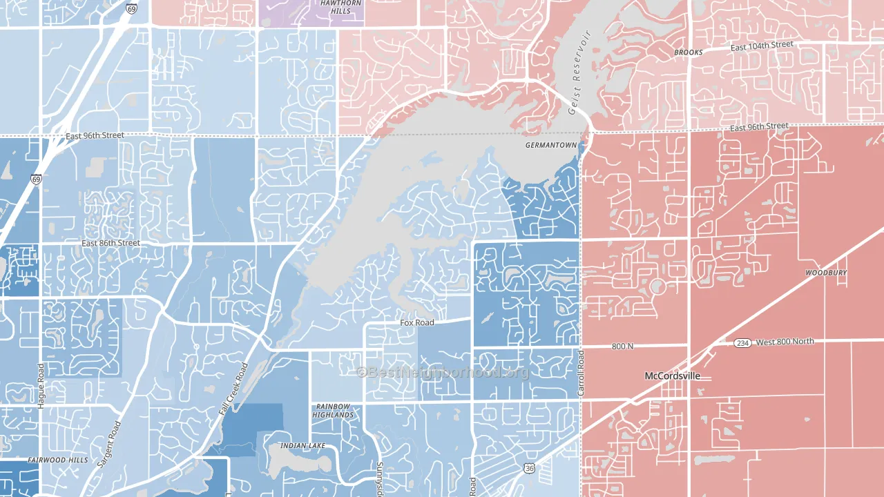 Geist, Indianapolis, IN block-group political-lean map