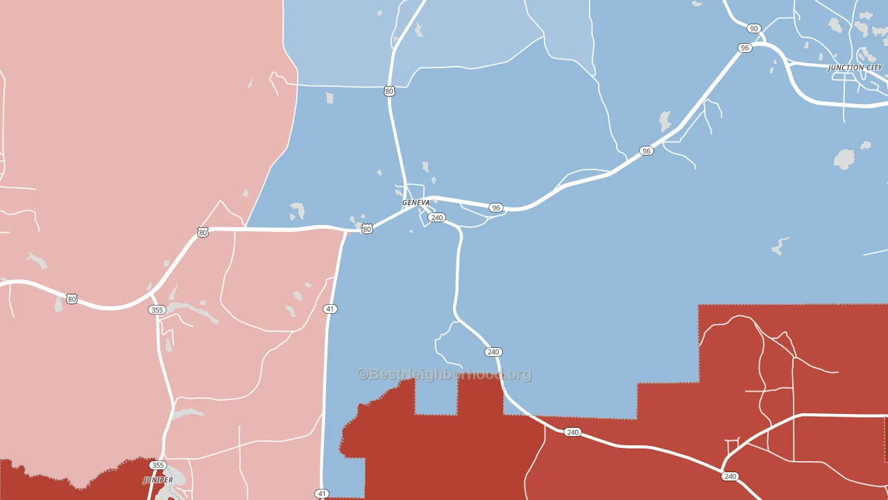 Geneva, GA block-group political-lean map