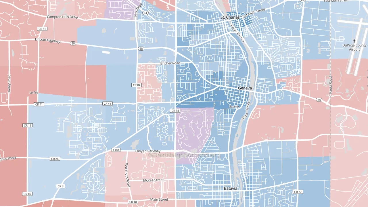Geneva, IL block-group political-lean map