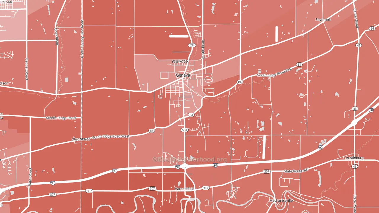 Geneva, OH block-group political-lean map