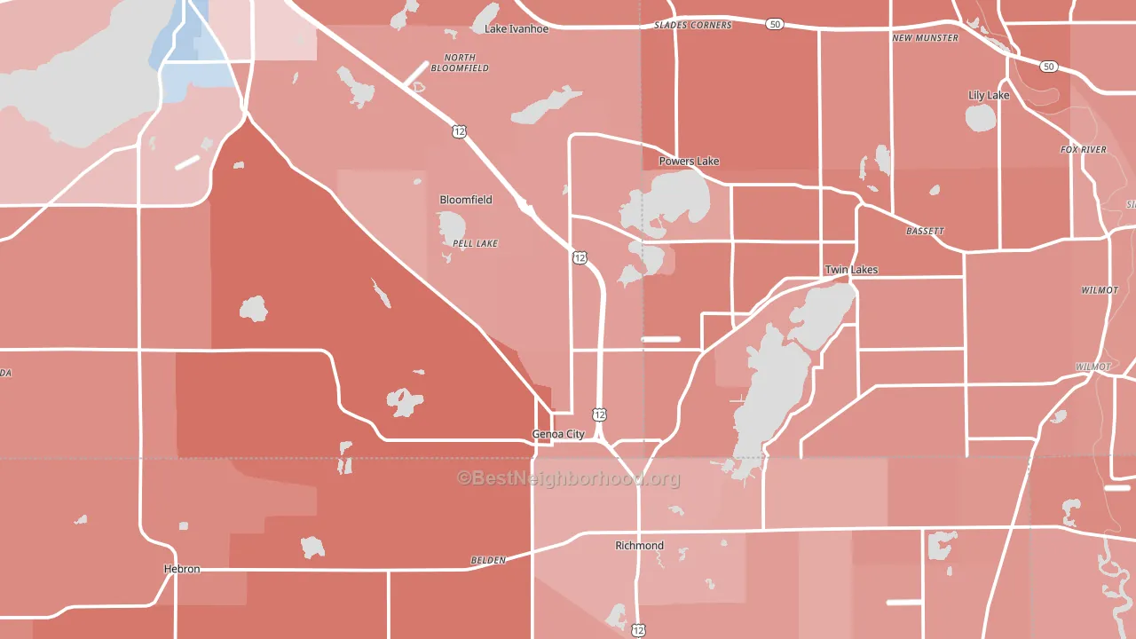 Genoa City, WI block-group political-lean map
