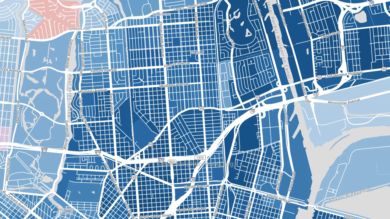 Gentilly Terrace, New Orleans, LA block-group political-lean map