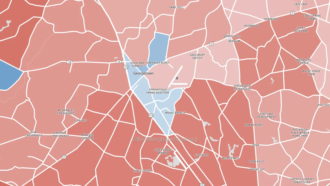 Georgetown, DE block-group political-lean map