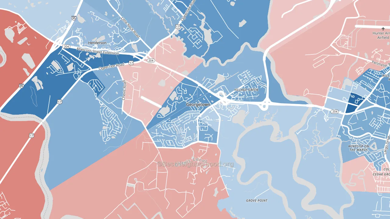 Georgetown, Savannah, GA block-group political-lean map