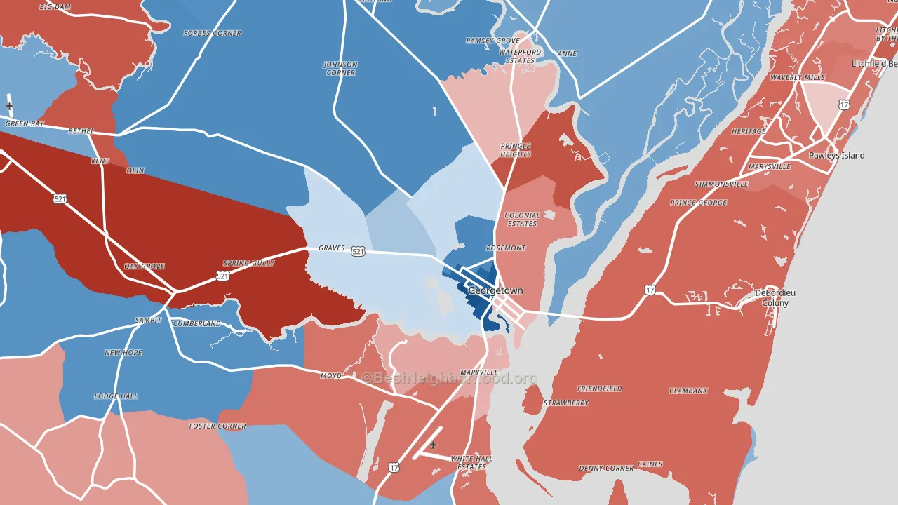 Georgetown, SC block-group political-lean map
