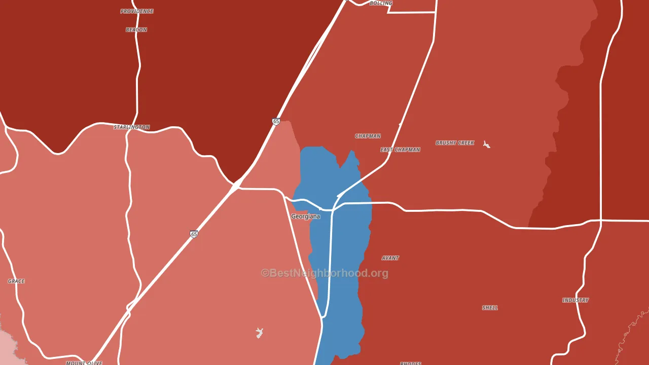 Georgiana, AL block-group political-lean map