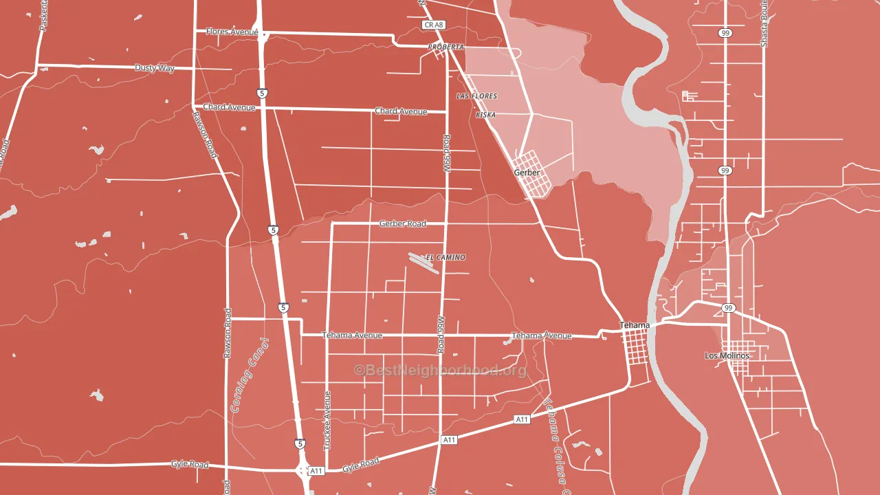 Gerber, CA block-group political-lean map