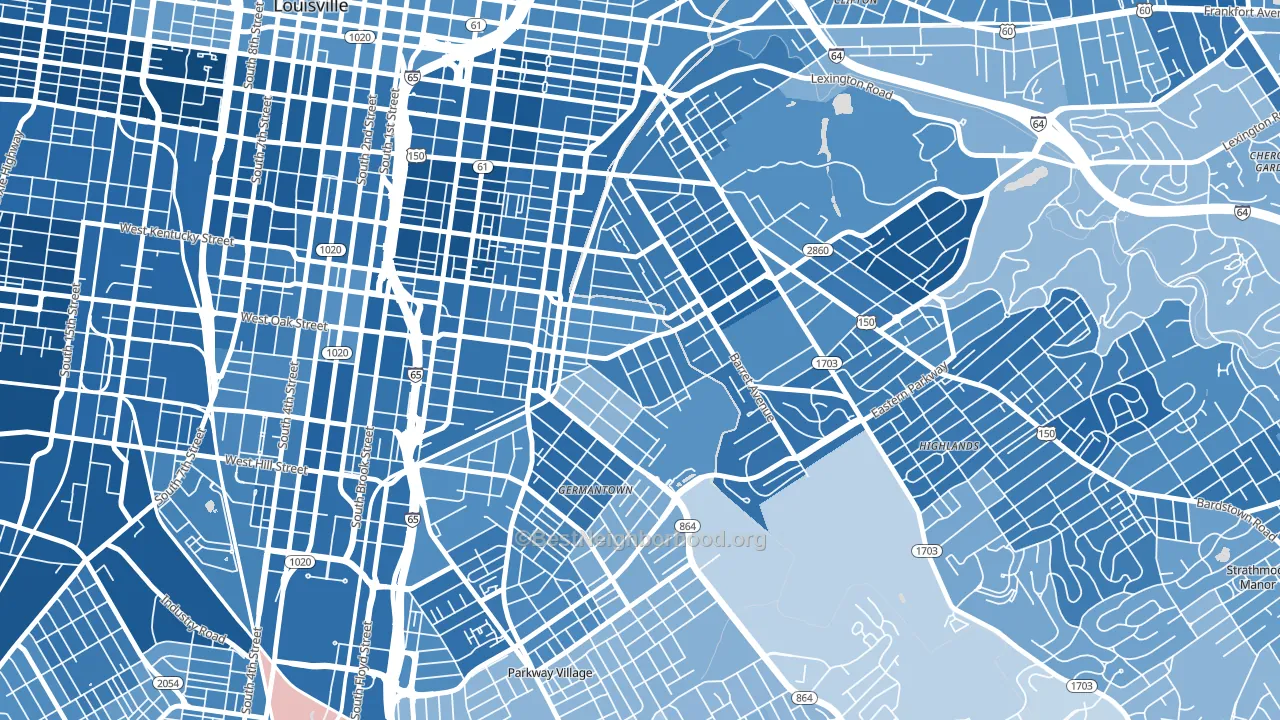 Germantown, Louisville, KY block-group political-lean map