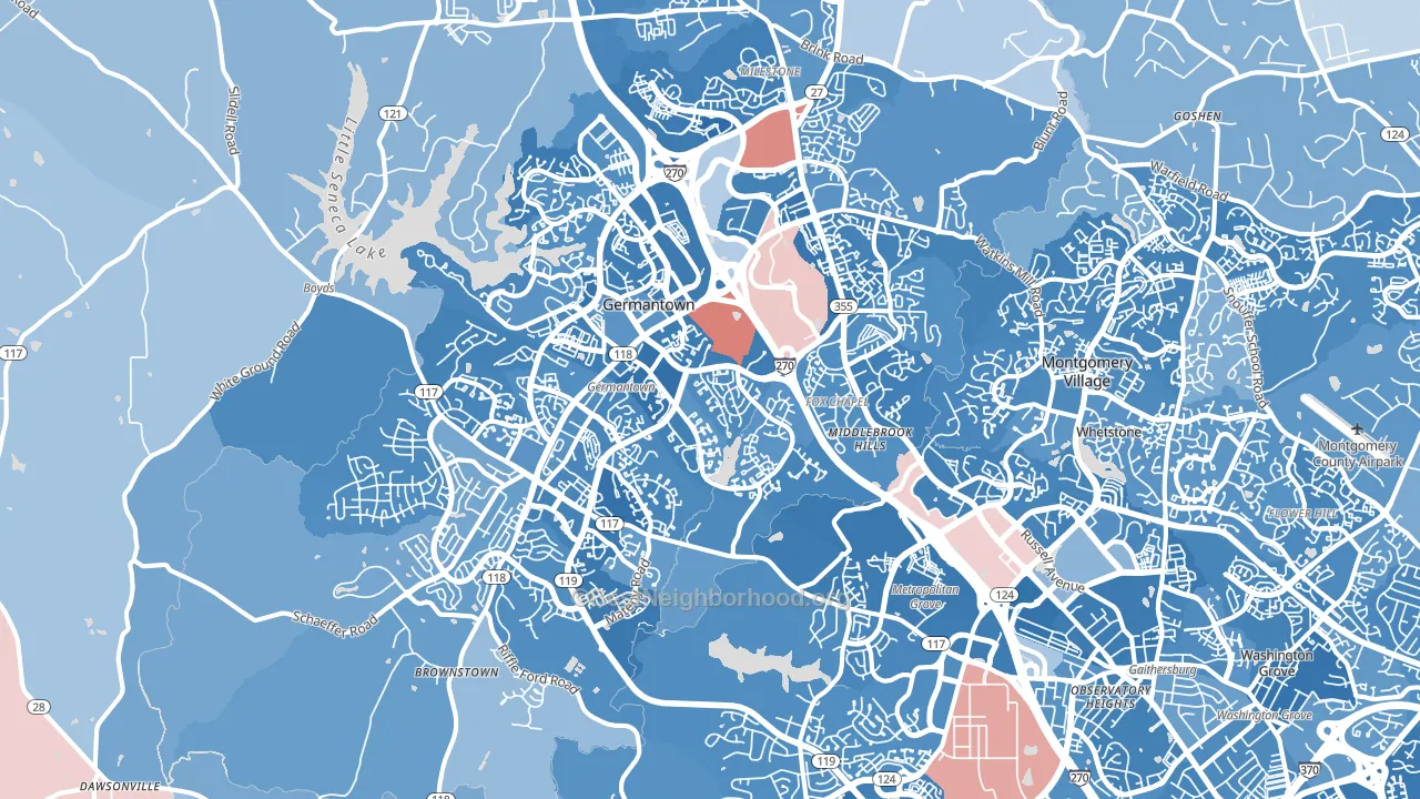 Germantown, MD block-group political-lean map