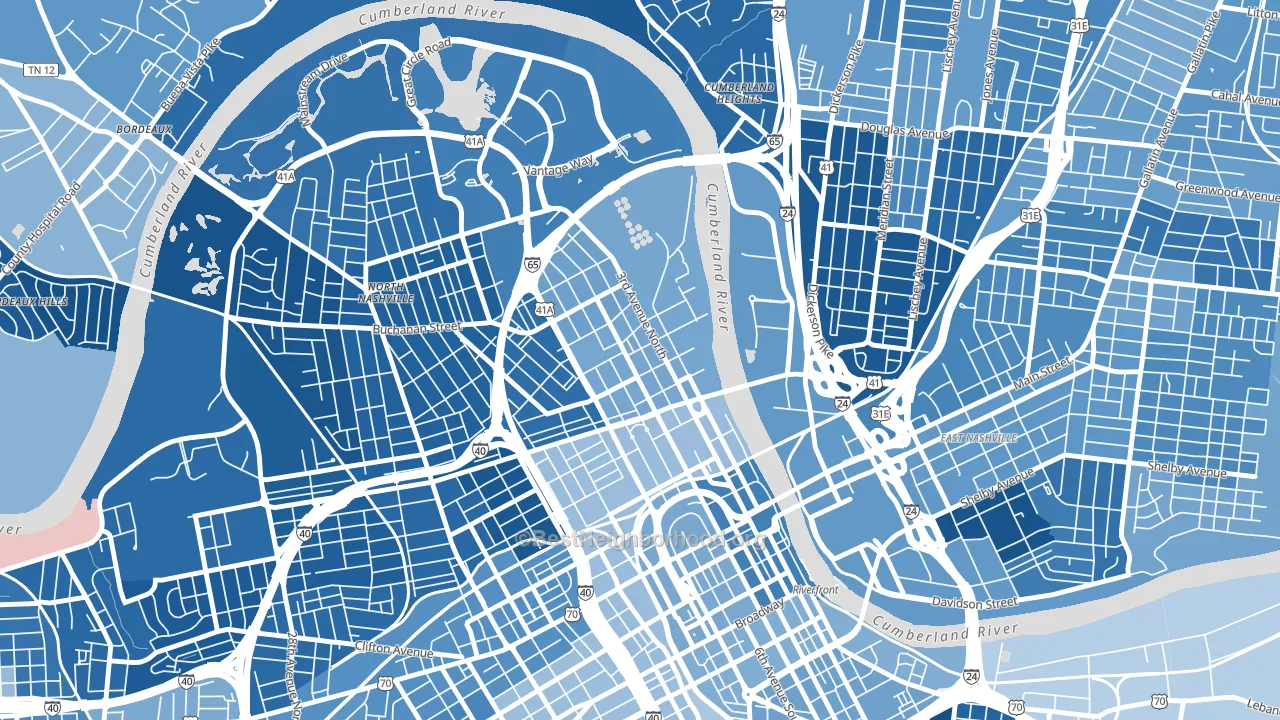 Germantown, Nashville, TN block-group political-lean map
