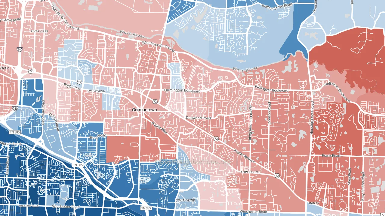 Germantown, TN block-group political-lean map