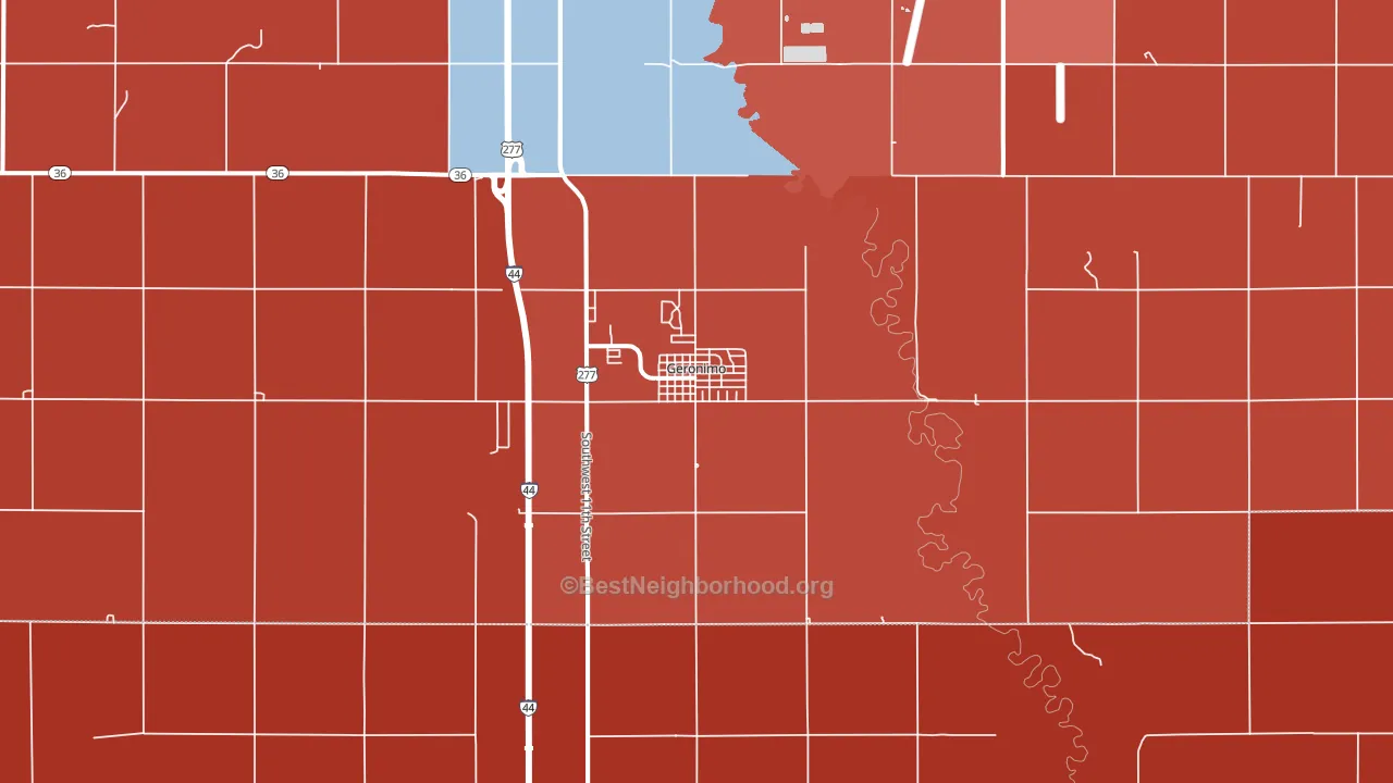 Geronimo, OK block-group political-lean map