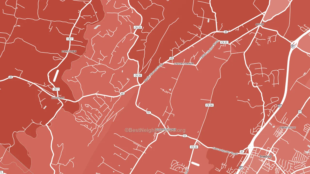Gerrardstown, WV block-group political-lean map