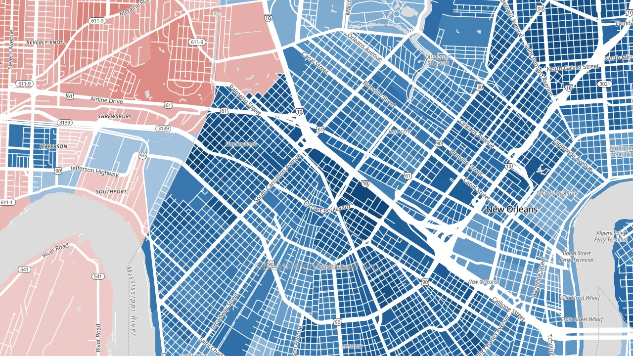 Gert Town, New Orleans, LA block-group political-lean map