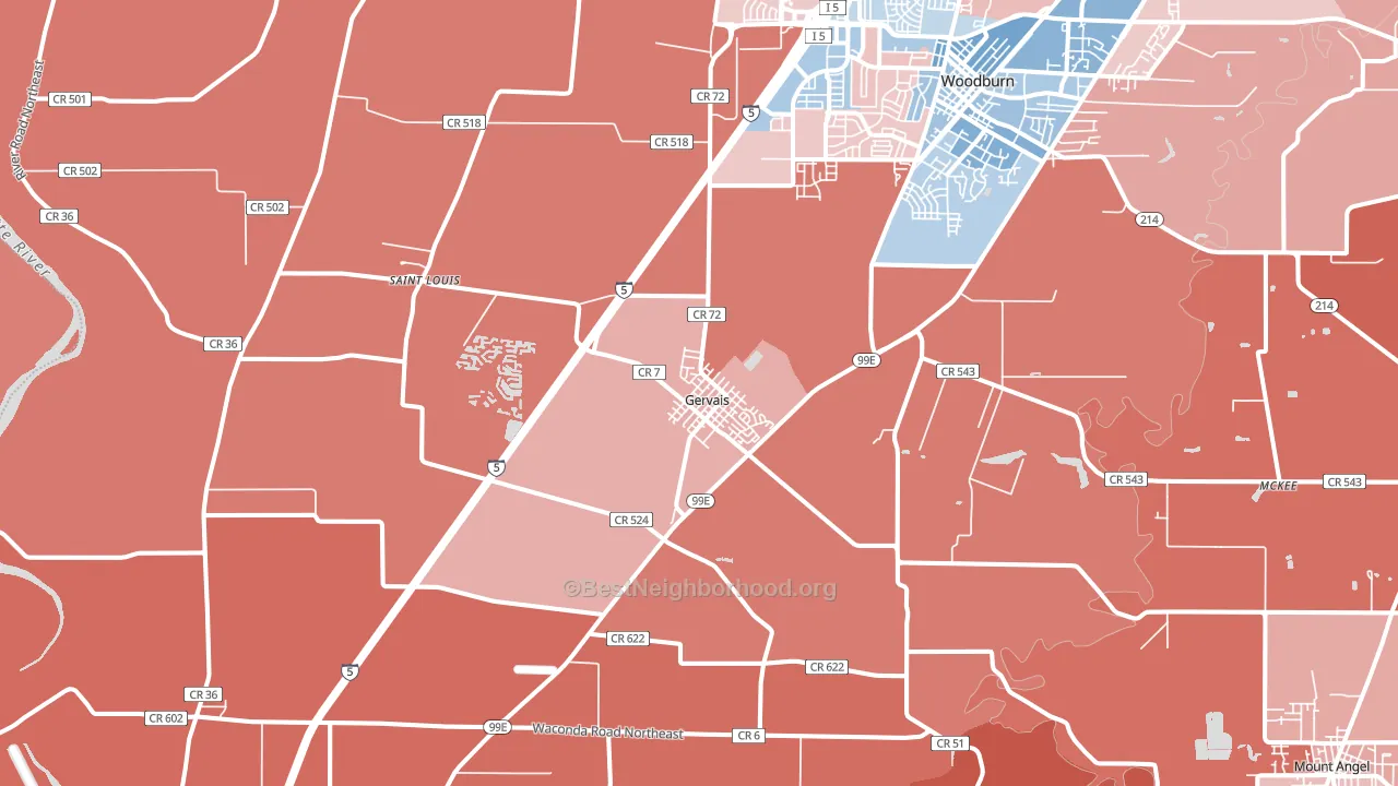 Gervais, OR block-group political-lean map