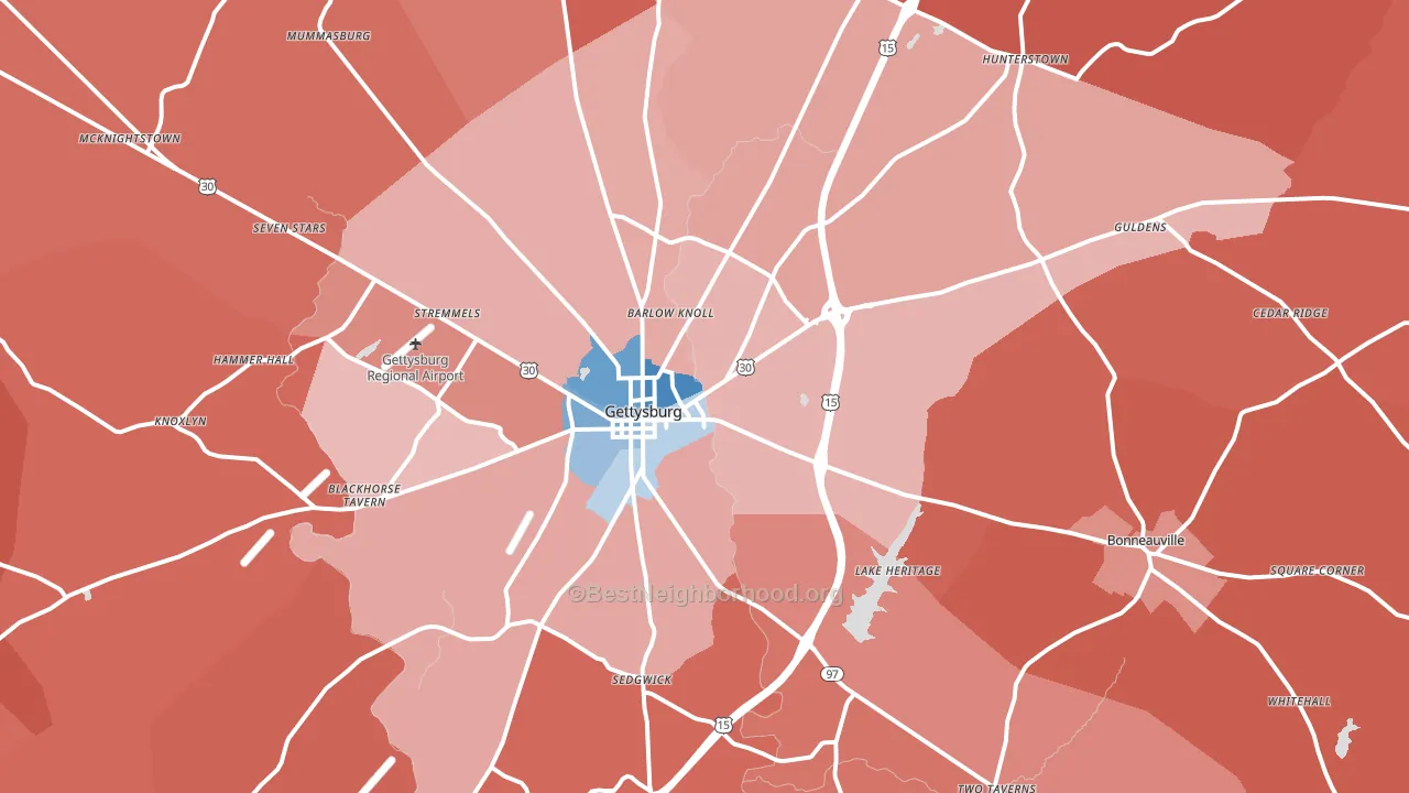 Gettysburg, PA block-group political-lean map