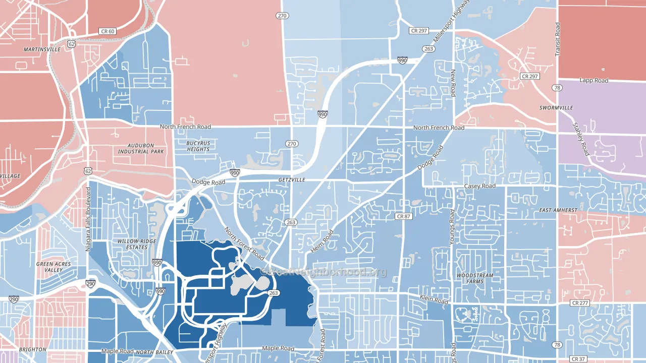Getzville, NY block-group political-lean map