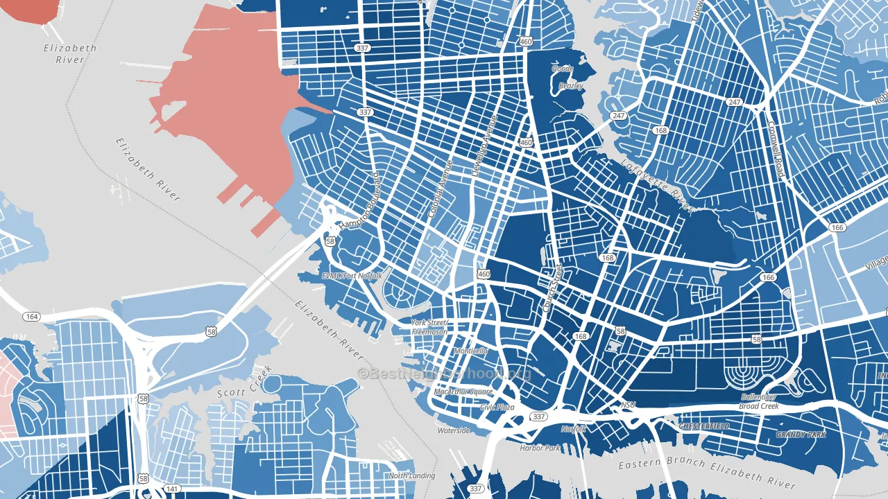Ghent Square, Norfolk, VA block-group political-lean map