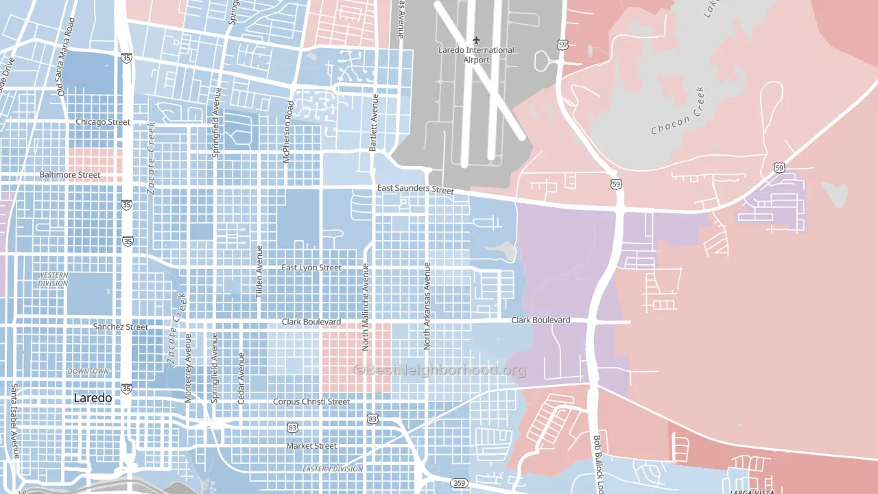 Ghost Town, Laredo, TX block-group political-lean map