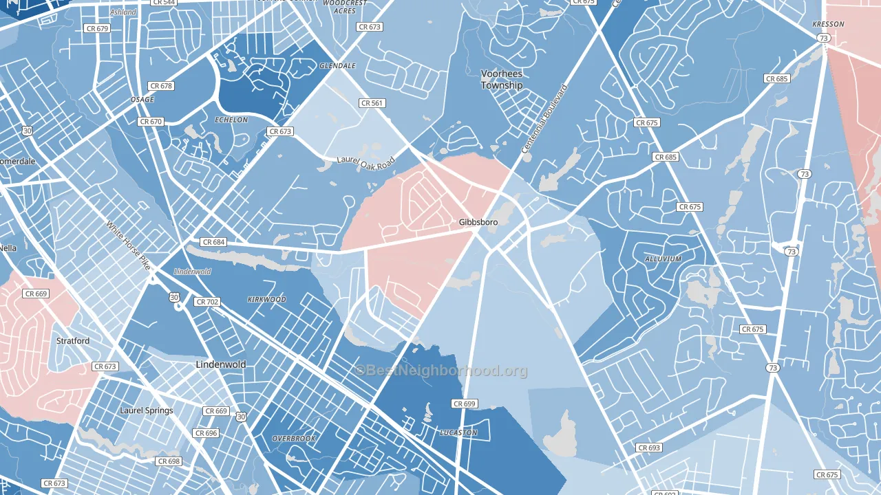 Gibbsboro, NJ block-group political-lean map
