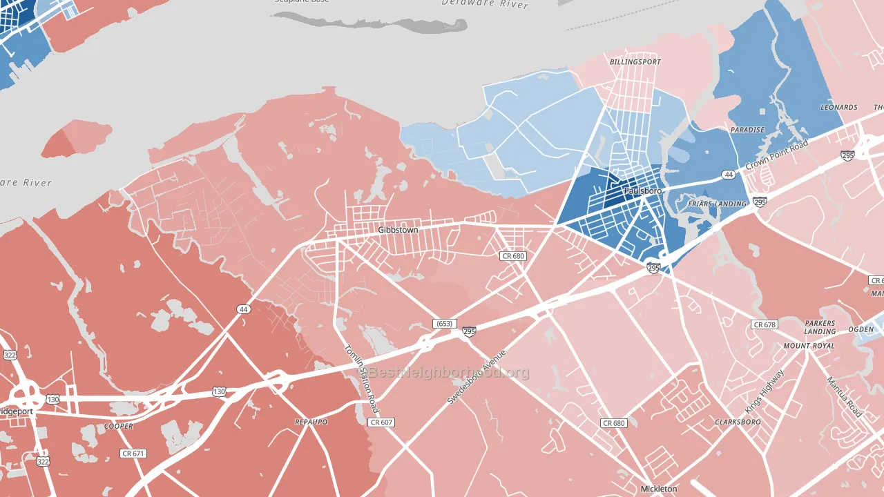 Gibbstown, NJ block-group political-lean map