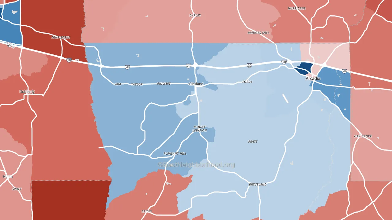 Gibsland, LA block-group political-lean map