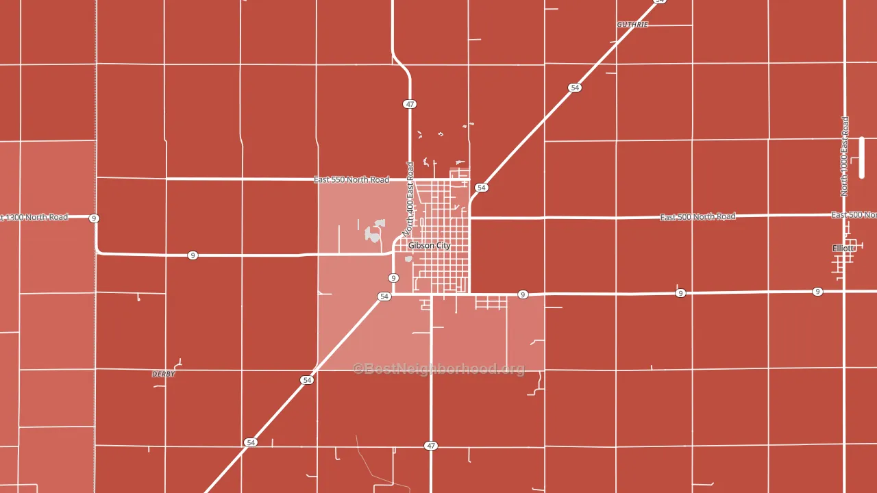 Gibson City, IL block-group political-lean map