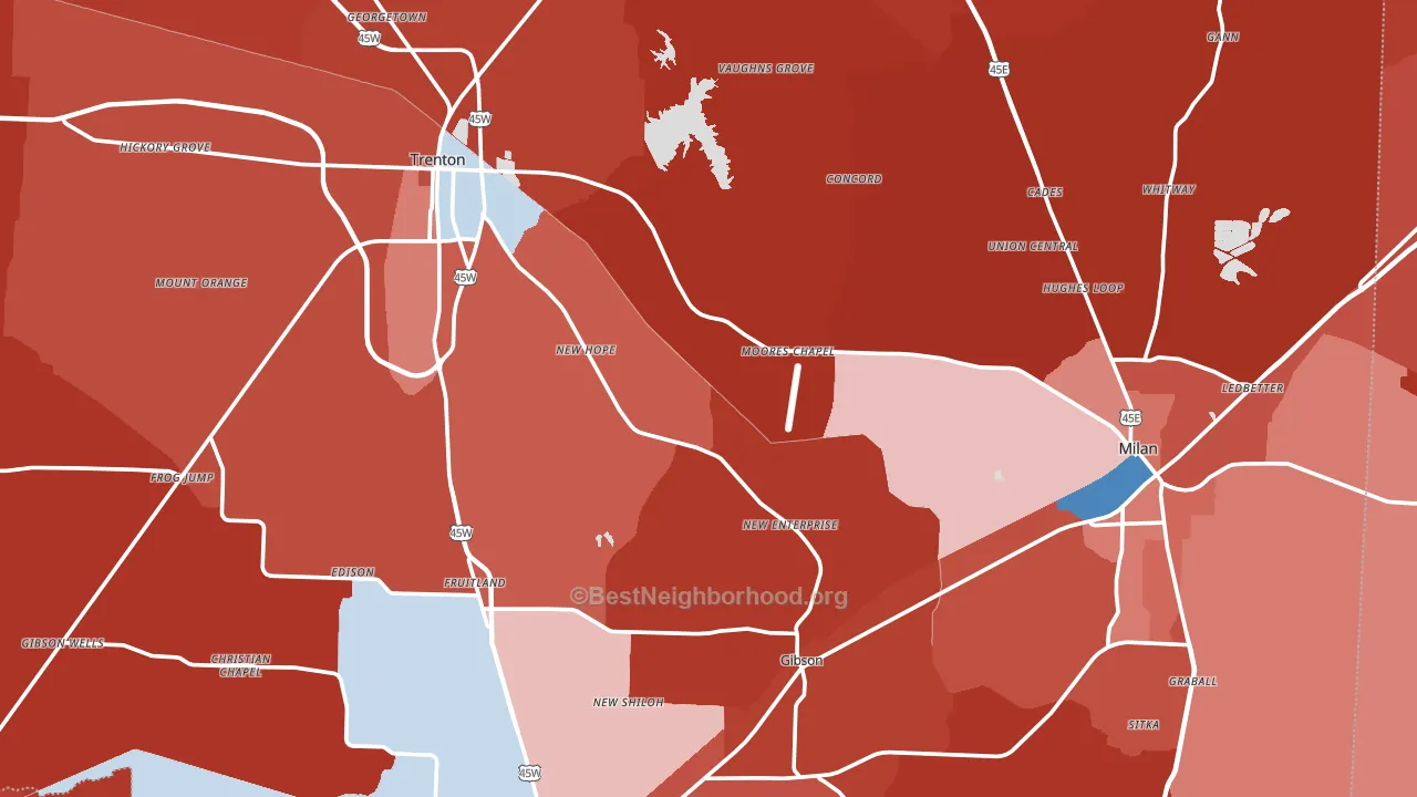 Gibson County, TN block-group political-lean map