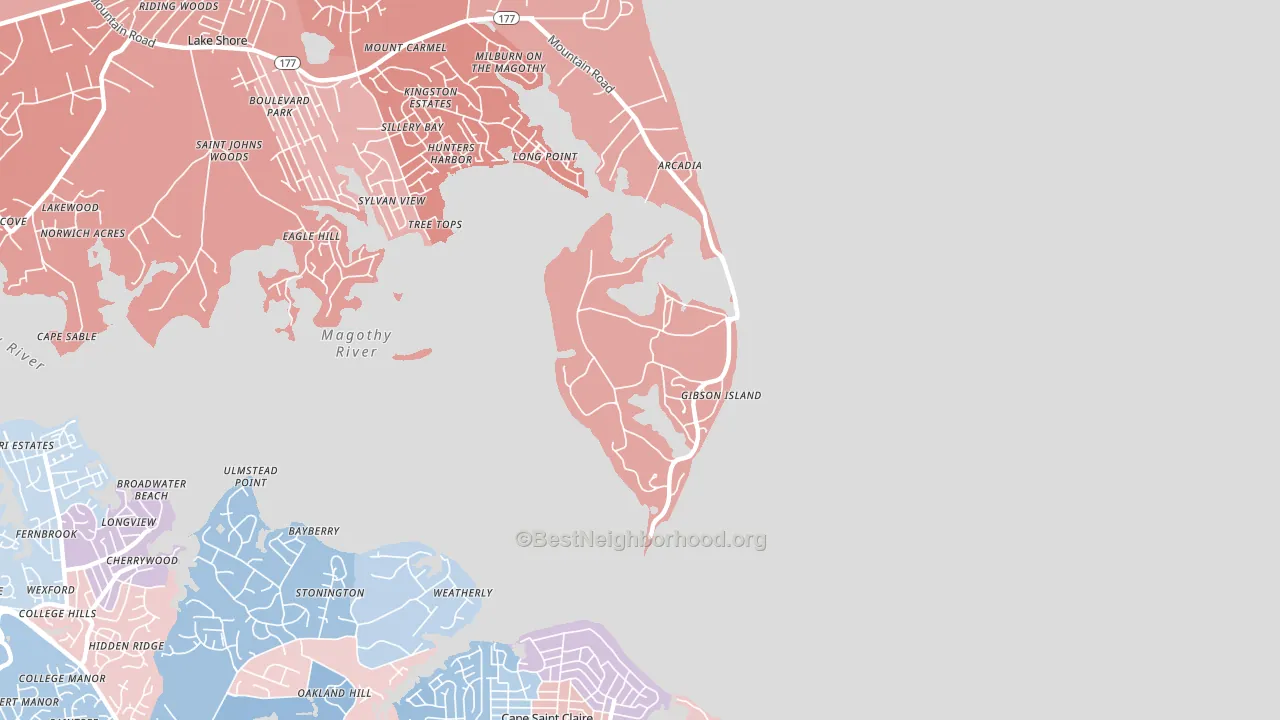 Gibson Island, MD block-group political-lean map