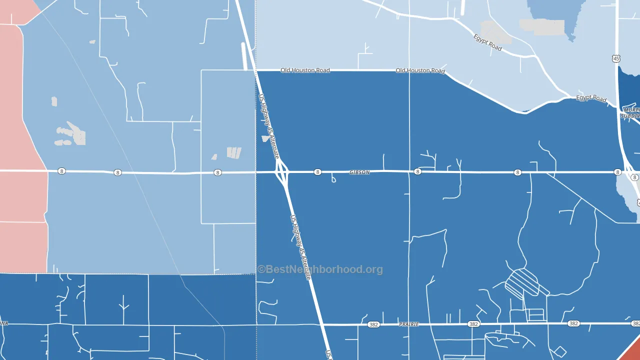 Gibson, MS block-group political-lean map