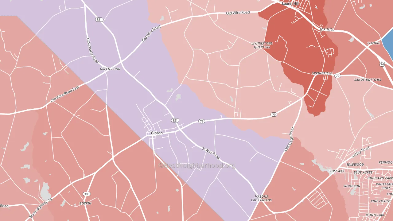 Gibson, NC block-group political-lean map