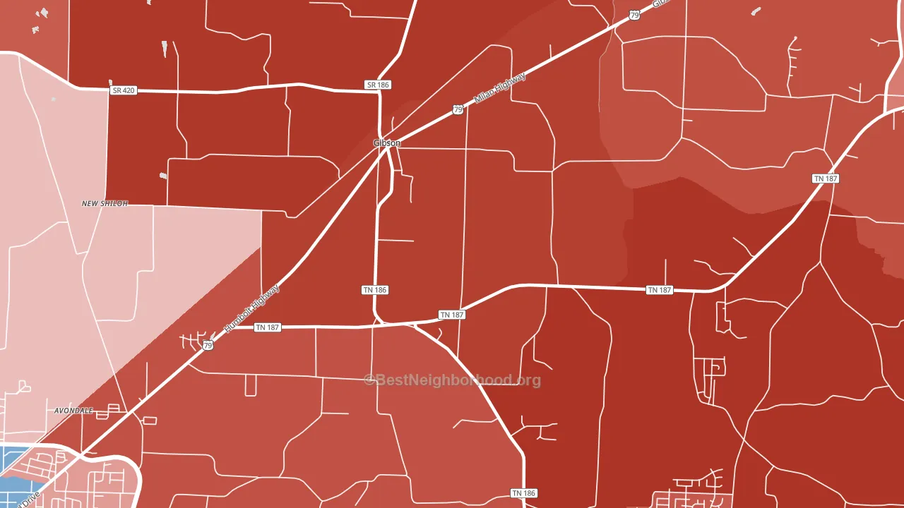 Gibson, TN block-group political-lean map