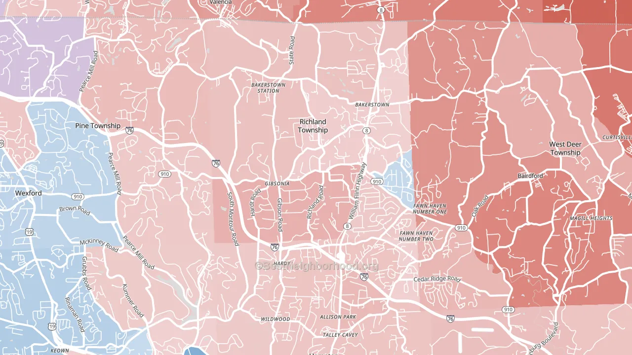 Gibsonia, PA block-group political-lean map