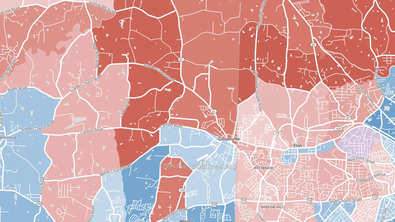 Gibsonville, NC block-group political-lean map