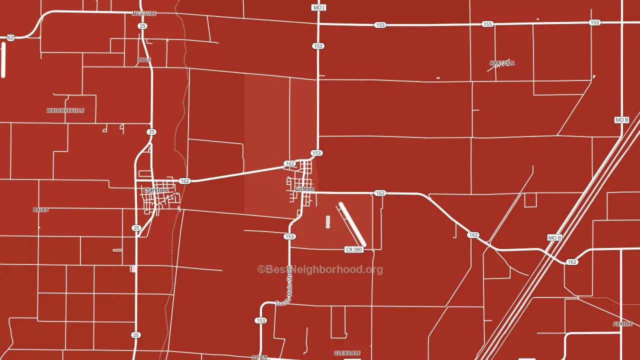 Gideon, MO block-group political-lean map