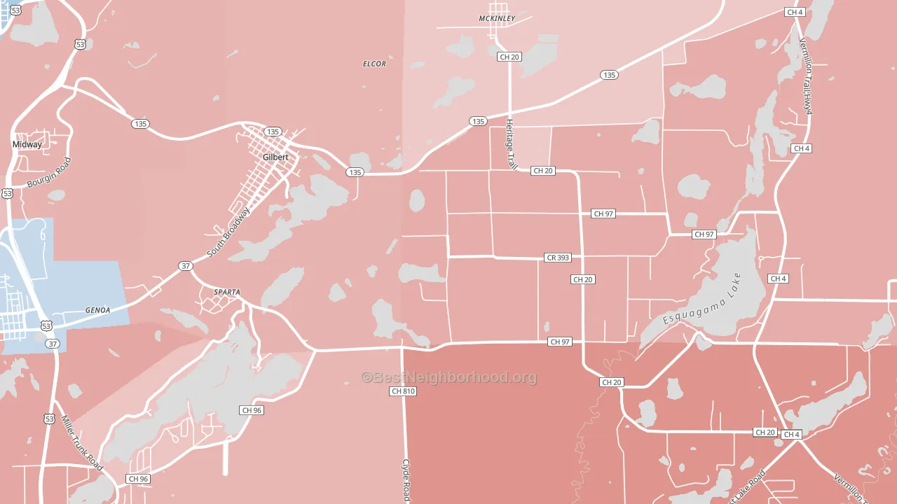 Gilbert, MN block-group political-lean map